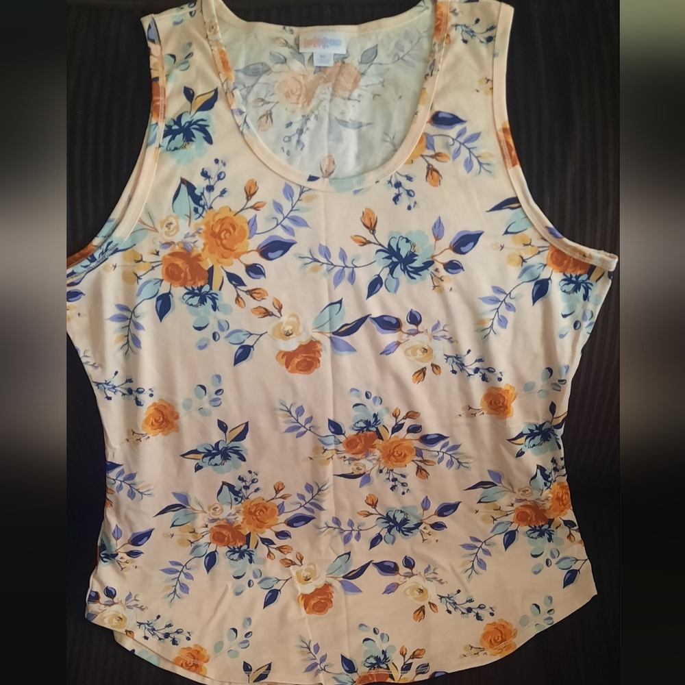 LuLaRoe Floral Tank Top - Cream and Orange